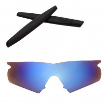 Walleva Mr.Shield Polarized Ice Blue Replacement Lenses with Black Earsocks for Oakley M Frame Hybrid Sunglasses